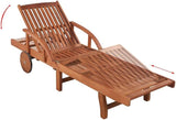 Outdoor Sun Lounger with Side Table, Adjustable Acacia Wood Poolside Recliner Chair with Wheels - Photo 4