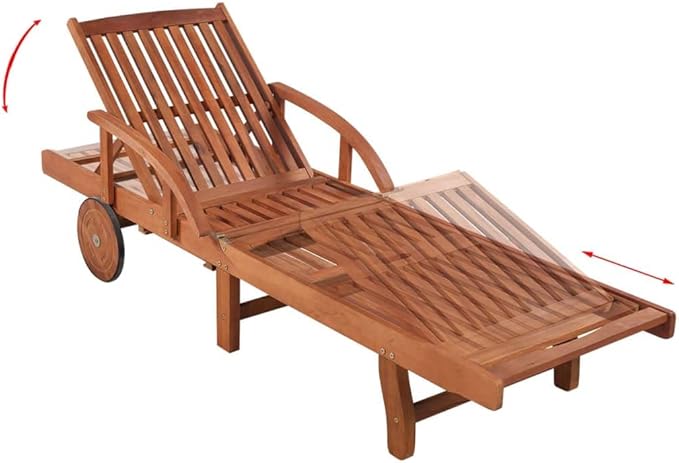 Brown Solid Acacia Wood Adjustable Sun Lounger with Foldable Table - Photo 4