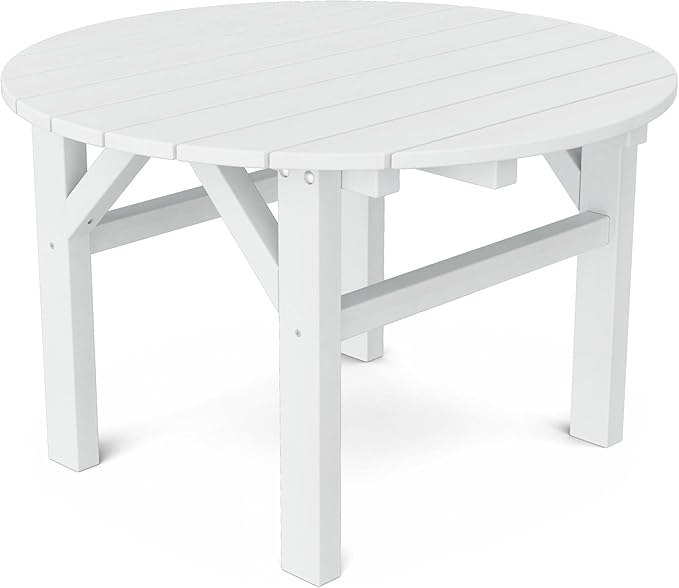 Wildridge Classic 33” Occasional Table, White - Outdoor Weather Resistant Poly Conversation Table for Patio, Porch, Deck