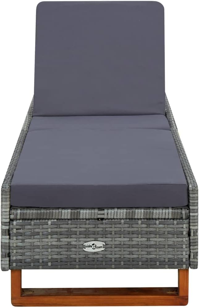 Outdoor Chaise Lounge Grey 78.7"x21.7" Adjustable Backrest, All-Weather PE Rattan Recliner with Water-Resistant Cushion, Powder-Coated Frame for Patio, Garden, Poolside and Balcony