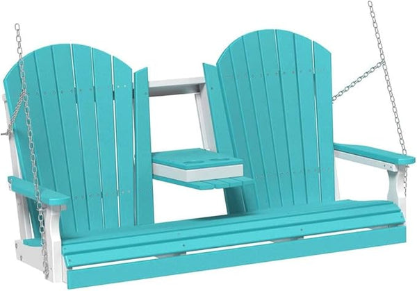 LuxCraft 5' Adirondack Hanging Front Porch Swing with Flip Down Console, Seats Up to 3 - Photo 1