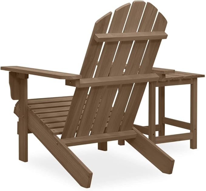 Solid Fir Wood Adirondack Chair with Table Outdoor Patio Furniture Set Brown Compact Bistro Style Seating for Garden - Photo 4