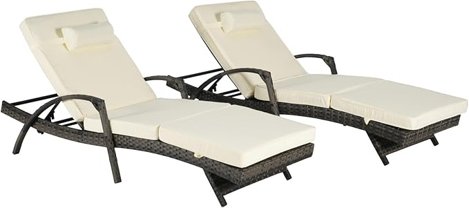 KEIKI Wicker Outdoor Chaise Lounge Chairs Set of 2 for Patio & Pool Side with 5-Level Adjustable Backrest and Cushions - Photo 6