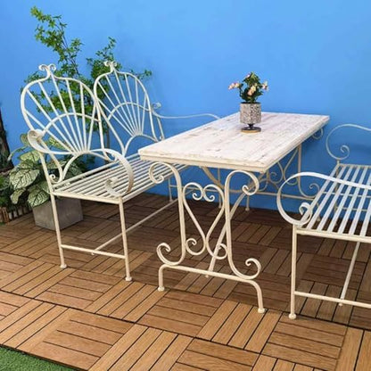 Sturdy Outdoor Metal Garden Bench for 2, Weatherproof Iron Frame with Backrest & Armrests, Perfect for Park, Yard, Porch, Lawn - 661 lb Capacity (White)