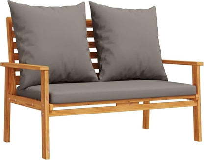 Modern Acacia Wood Garden Sofa Bench with Cushion, 47.2 Inch Weather-Resistant Patio Seating for Two, Durable Outdoor Furniture with Oiled Coating and Armrests