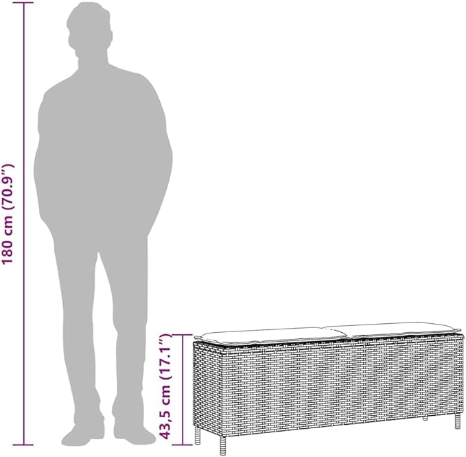 Patio Bench with Cushion Gray 43.3"x11.8"x15.9" Poly Rattan,Poly Rattan Outdoor Garden Bench with Comfortable Cushion Durable Weatherproof Sofa for Yard or Patio Patio Furniture