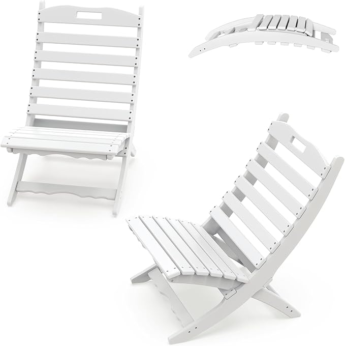 IVY&LANE Portable Xavier-Chairs Set of 2 | Folding-Adirondack-Chair | Wave | HDPE Plastic | White | All-Weather Resistant | for Outdoor Fire-Pit Patio Lawn Beach Poolside