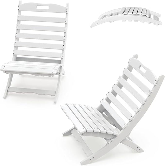 IVY&LANE Portable Xavier-Chairs Set of 2 | Folding-Adirondack-Chair | Wave | HDPE Plastic | White | All-Weather Resistant | for Outdoor Fire-Pit Patio Lawn Beach Poolside