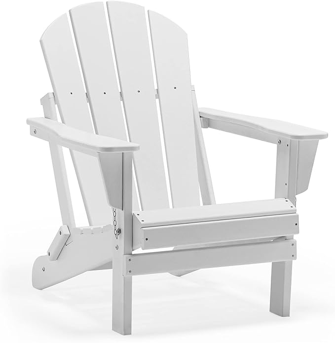 WO WESTIN OUTDOOR HDPE Laguna 3PC Outdoor Poly Adirondack Chair Set with Side Table, White