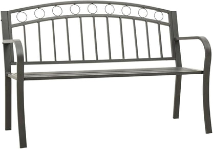 Garden Bench 125 cm 3-Seater Grey Powder-Coated Steel Durable Outdoor Furniture for Patio and Garden with Elegant Design Easy Maintenance