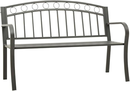 Garden Bench 125 cm 3-Seater Grey Powder-Coated Steel Durable Outdoor Furniture for Patio and Garden with Elegant Design Easy Maintenance