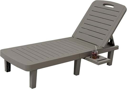 UPDATIO Outdoor Lounge Chair, Resin 5-Position Adjustable Reclining Chaise Lounge, Waterproof Patio Chairs for Pool, Beach, Lawn, and Garden