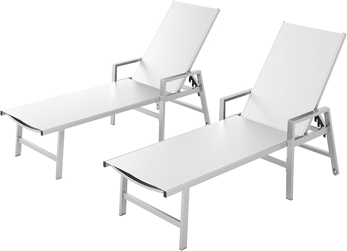 Patio Chaise Lounge Chair Outdoor Set of 2 with Wheels&Armrests - Photo 1