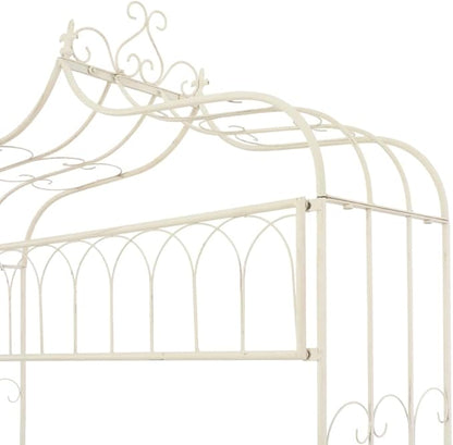 Wrought Iron Garden Bench, 2-Seater Outdoor Metal Patio Furniture with Antique White Finish, Vintage Style Backyard Seating for Garden, Porch and Lawn