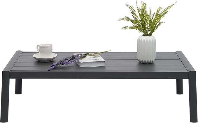 Outdoor Patio Coffee Table All-Weather Aluminum Rectangle Coffee Tables for Garden Backyard Contemporary End Tables, Grey Frame