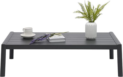 Outdoor Patio Coffee Table All-Weather Aluminum Rectangle Coffee Tables for Garden Backyard Contemporary End Tables, Grey Frame