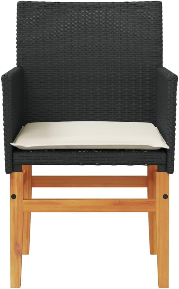 Patio Chairs with Cushions 2 pcs Black Poly Rattan&Solid Wood Sillas para Patio Lawn Chairs for Dining Table Garden - Photo 6
