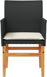 Patio Chairs with Cushions 2 pcs Black Poly Rattan&Solid Wood Sillas para Patio Lawn Chairs for Dining Table Garden - Photo 6