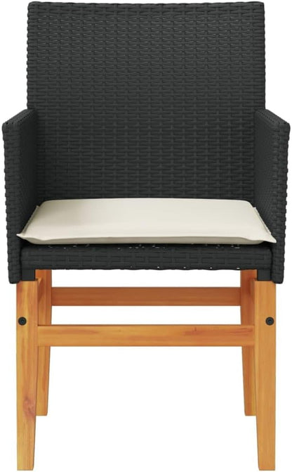 Patio Chairs with Cushions 2 pcs Black Poly Rattan&Solid Wood Sillas para Patio Lawn Chairs for Dining Table Garden Chair for Picnic Study Courtyard Living Room
