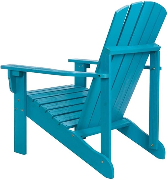 Pemberly Row Cedar Wood Patio Firepit Adirondack Chair, 36.25" H x 34.25" W x 26.75" D, Blue Finish, Moisture-Resistant Kiln-Dried Wood, Ergonomic Design with Wide Arms, Comfortable Outdoor Seating
