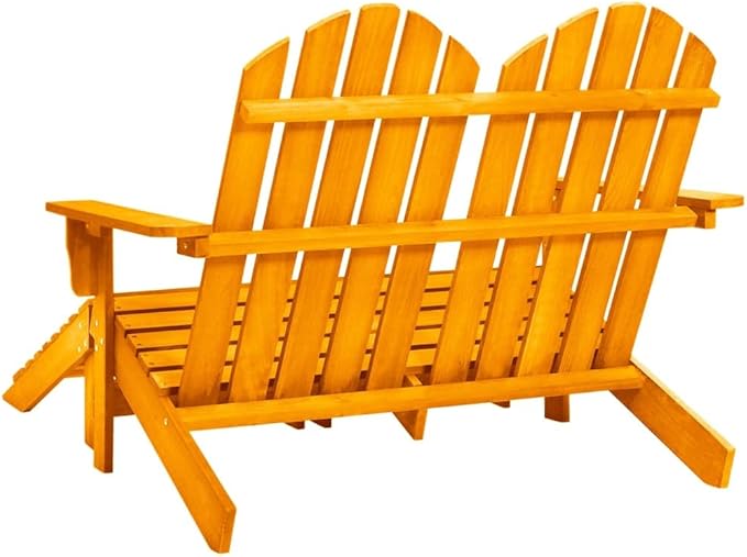 Orange Solid Fir Wood Large Detachable 2-Seater Garden Adirondack Chair with Ottoman for Patio - Photo 5