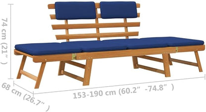 Patio Bench with Cushions,Park Wooden Bench,Garden Bench,Balcony Bench,Outdoor Furniture,Picnic Bench, for The Front Porch,Deck, Balcony or Backyard,2-in-1 74.8" Solid Acacia Wood