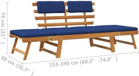 Patio Bench with Cushions,Park Wooden Bench,Garden Bench,Balcony Bench,Outdoor Furniture,Picnic Bench, for The Front Porch,Deck, Balcony or Backyard,2-in-1 74.8" Solid Acacia Wood