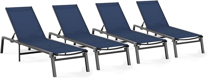 Patio Chaise Lounge Chair Set of 4, Foldable Lounge Chair for Outside, Aluminum Chairs with 5 Adjustable Backrest - Photo 1