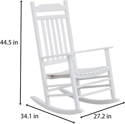 White Porch Rockers for Wooden Adults Furniture Set of 2 Outside Rocking Chair for Patio Lounge Balcony，Suitable for Indoor and Outdoor Use