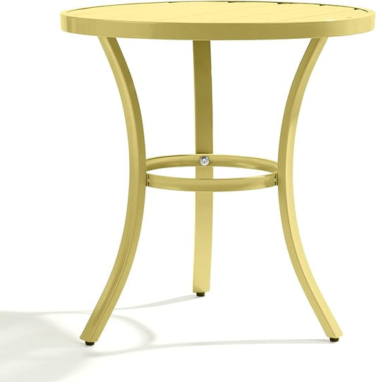 Outvita Outdoor Round Side Table, Small Metal End Table Black Coffee Table for Patio Lawn Garden Living Room Bedroom Sturdy (Single Layer, Light Yellow)