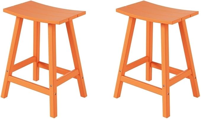 Costaelm All-Weather Bar Stools Set of 2, 24" Height Outdoor Bar Stools, Adirondack Poly Patio Bar Stool for Patio, Deck, Kitchen Counter and Garden, Dark Brown