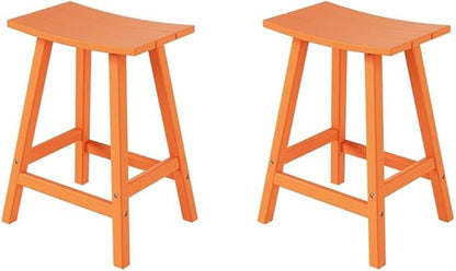 Costaelm All-Weather Bar Stools Set of 2, 24" Height Outdoor Bar Stools, Adirondack Poly Patio Bar Stool for Patio, Deck, Kitchen Counter and Garden, Dark Brown