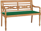 Batavia Bench with Green Cushion, Outdoor Bench, Wooden Bench with Backrest, Vintage Garden Wooden Bench for Patio - Photo 1