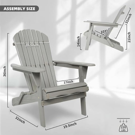 Premium Folding Adirondack Chairs Set of 2 - Solid Cedar Wood Outdoor Lounge Chairs with Embossed Wood Grain, Weather Resistant Patio Furniture for Garden, Poolside, Fire Pit & Backyard