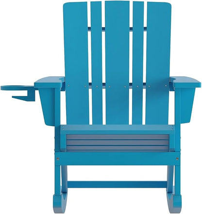 Flash Furniture Halifax Adirondack Rocking Chairs with Cup Holder, Weather Resistant Poly Resin Adirondack Rocking Chairs, Set of 2, Blue