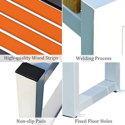 Garden Bench for Outdoors, Weatherproof Patio Bench Wooden Benches 2-Person Backyard Seat Backless Seat with Metal Frame for Park Backyard Entryway 3.3ft 3.9ft 4.9ft 5.9ft(Blue White,4.9ft)
