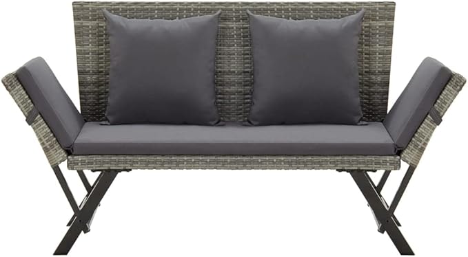 Industrial Style ,Patio Bench,Outdoor Bench,Garden Bench,Park Bench,Front Porch Chair,for parks,Patio,Garden,Front Porch ,Lawn,Balcony,Backyard,Poolside,Terrace,with Cushions 69.3" Gray Poly Rattan