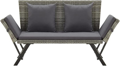Industrial Style ,Patio Bench,Outdoor Bench,Garden Bench,Park Bench,Front Porch Chair,for parks,Patio,Garden,Front Porch ,Lawn,Balcony,Backyard,Poolside,Terrace,with Cushions 69.3" Gray Poly Rattan