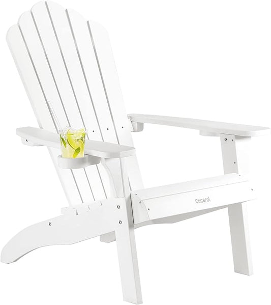 Cecarol Normal Size Adirondack Chair Plastic, Outdoor Fire Pit Chair with Cup Holder, Adirondack Patio Chair Weather Resistant for Outside, Porch, Lawn, Garden- AC01S, White