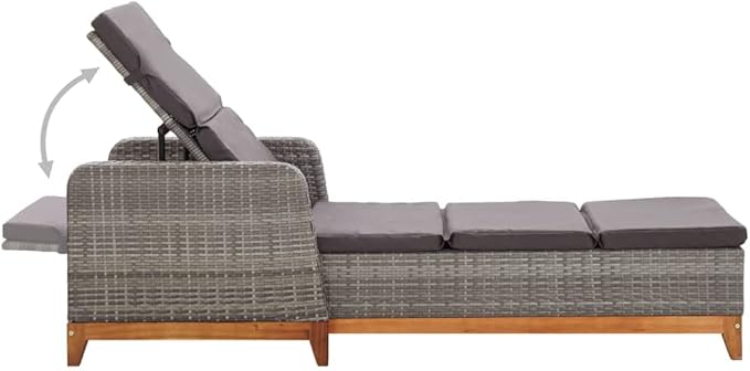 Sun Lounger Grey with Adjustable Backrest and Cushion - Photo 5