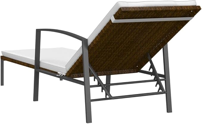 Poly Rattan Chaise Lounge in Brown and Cream White, 23.6"x76.8"x37.4" Adjustable Back Recliner with Cushions - Photo 5