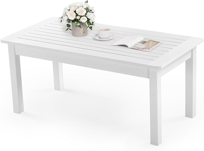 Stoog Patio Coffee Table, All-Weather Poly Lumber Outdoor Side Table, Rectangle End Table for Backyard, Porch, Garden, Balcony, Deck, White