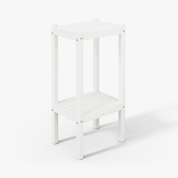 WestinTrends Malibu 36" Outdoor Adirondack HDPE 2-Tier Patio Side Table, White