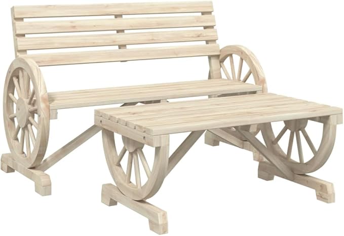 2-Piece Garden Lounge Set Outdoor Patio Furniture Sectional with Bench and Coffee Table Solid Fir Wood Rustic Brown for Backyard Balcony Terrace Seating