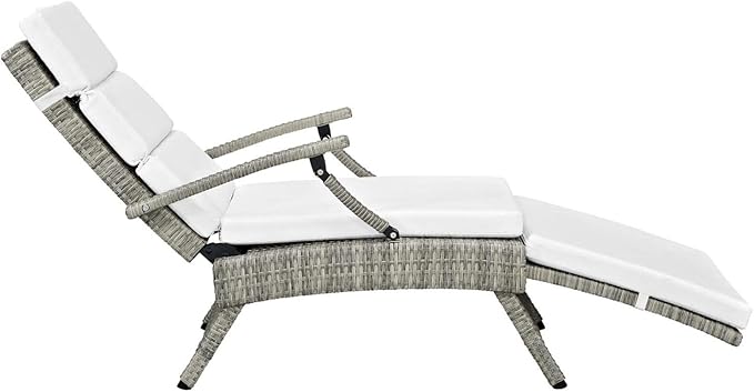 Modway Envisage Outdoor Patio Wicker Rattan Chaise Lounge in Light Gray White