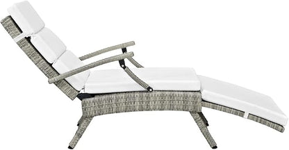 Modway Envisage Outdoor Patio Wicker Rattan Chaise Lounge in Light Gray White