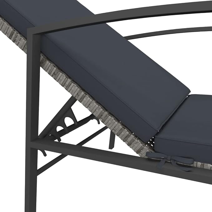 Large Grey Sun Lounger with Cushions, Adjustable Reclining Outdoor Chaise Lounge Chair - Photo 8