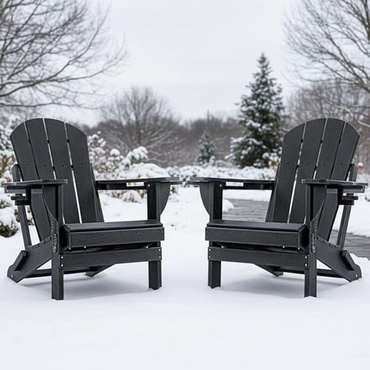 Folding Outdoor Adirondack Chairs Set of 2 with High&Reclining Back-HDPE Weather Resistant Patio Chairs with Cup and Phone Holder for Patio,Fire Pit, Garden and Backyard