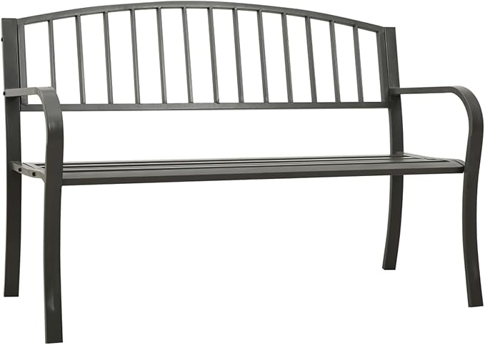 Garden Bench 125 cm Grey Steel - Outdoor Metal Bench, Outdoor Bench with Exquisite Back, Ergonomic Armrests and Wide Seat, Garden Bench, Balcony and Yard