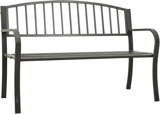 Garden Bench 125 cm Grey Steel - Outdoor Metal Bench, Outdoor Bench with Exquisite Back, Ergonomic Armrests and Wide Seat, Garden Bench, Balcony and Yard